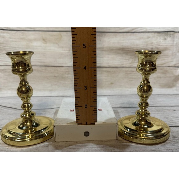 LOT of 5 Brass Candlesticks VTG Baldwin w/Luna Lumia Candles Sizes 1.5" To 7.5" - Picture 5 of 9